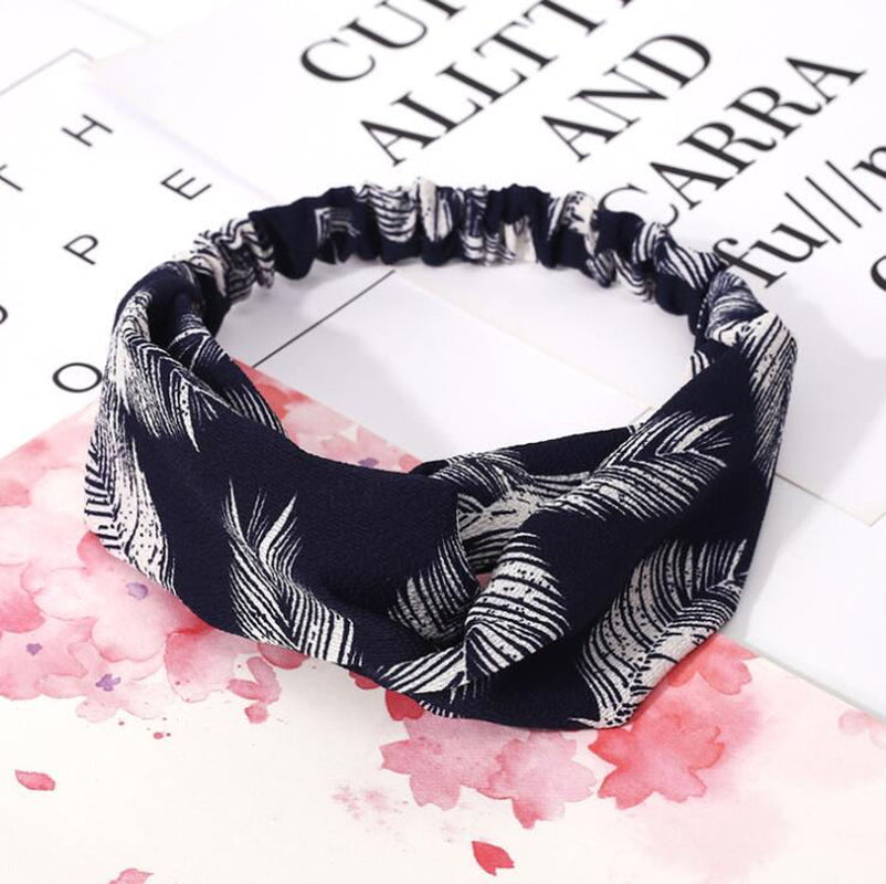 Women Retro Style Hairband Floral Print Headband Cross