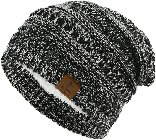 Knit Beanie Hat for Women Thick Winter Slouchy Beanie Hats Ski Cap Black Grey Mixed