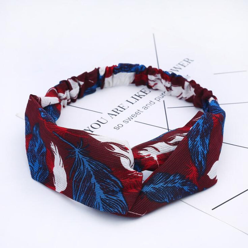 Women Retro Style Hairband Floral Print Headband Cross