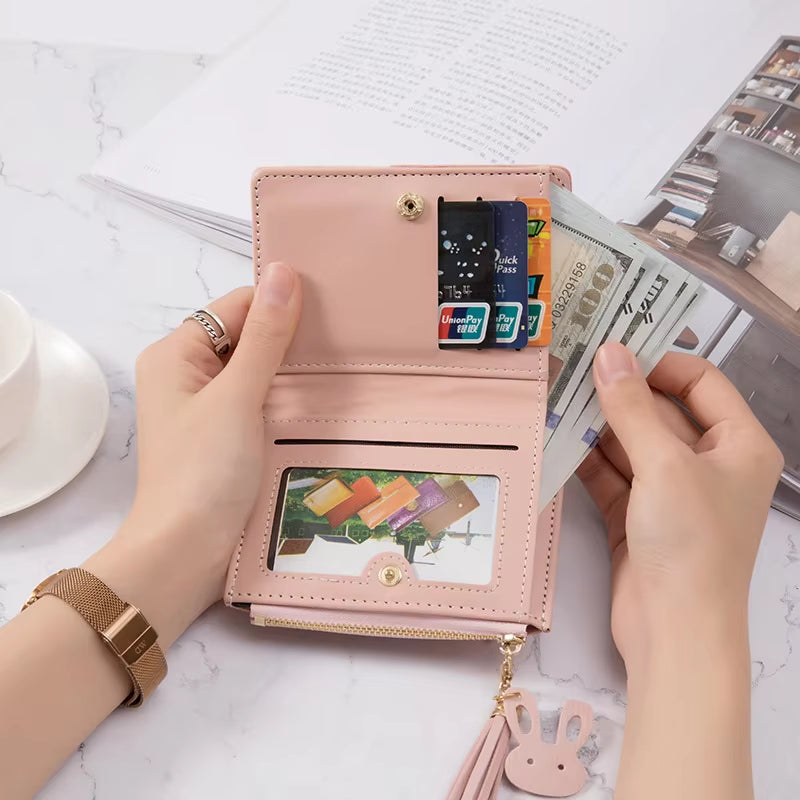 Women'S Wallet PU Leather Women'S Wallet Made of Leather Women Purses Card Holder Foldable Portable Lady Coin Purses